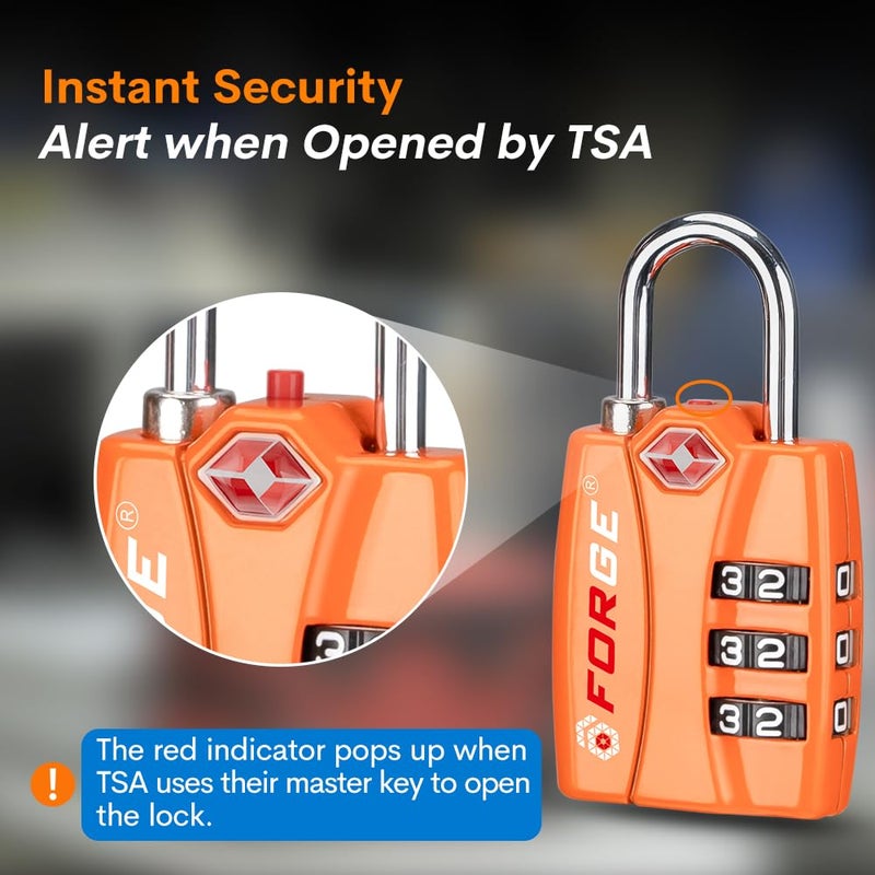 Forge TSA Luggage Combination Lock - Open Alert Indicator, Easy Read Dials, Alloy Body- Ideal for Travel, Lockers, Bags (Orange 2PK) - Image 3